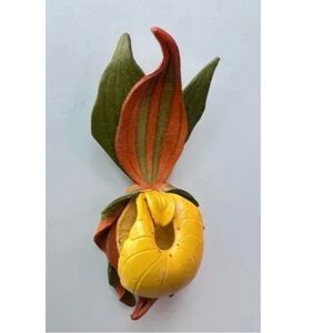 New Canadiana Vintage Handcrafted Leather Brooch • PEI Lady’s Slipper Giftable